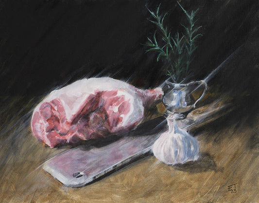 Lamb with Rosemary & Garlic - Original Oil Painting