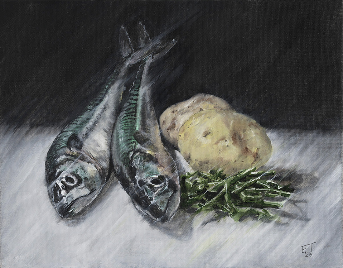 Mackerel with Samphire & Parmentier Potatoes - Original Oil Painting